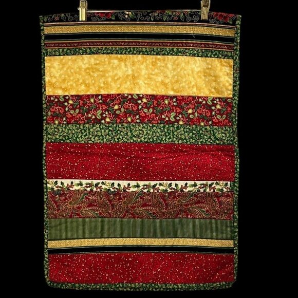 Christmas Handmade Pieced Quilted Table Runner 56" Poinsettias Holly Reversable - Picture 10 of 13